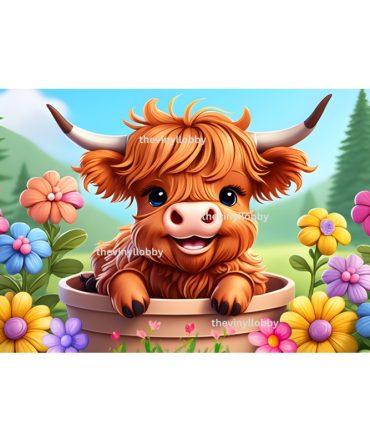 12oz Sublimation Flip Top Water Bottle Print   Spring Highlander Cow