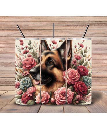 20oz Skinny Tumbler Printed Paper – Cream Floral German Sheppard