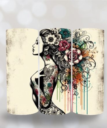 20oz Skinny Tumbler Printed Paper – Cream Tattoo Floral Hair Lady