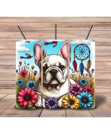 20oz Skinny Tumbler Printed Paper – Floral Dream Catcher Frenchie