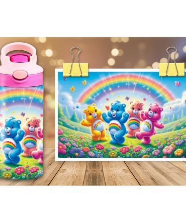 12oz Sublimation Flip Top Water Bottle Print – Dancing Care Bears #1
