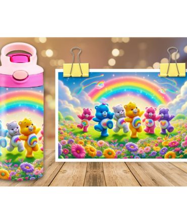 12oz Sublimation Flip Top Water Bottle Print – Dancing Care Bears #2