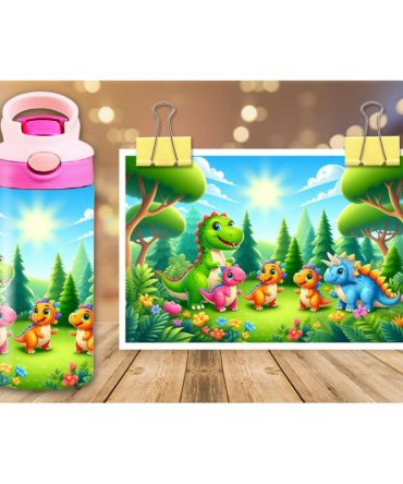 12oz Sublimation Flip Top Water Bottle Print – Dino Family
