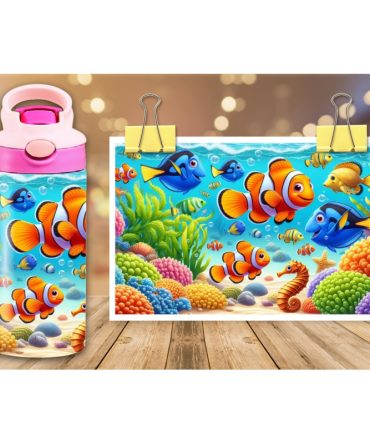 12oz Sublimation Flip Top Water Bottle Print – Nemo and Friends #1