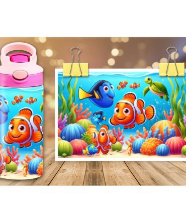 12oz Sublimation Flip Top Water Bottle Print – Nemo and Friends #2