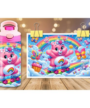 12oz Sublimation Flip Top Water Bottle Print – Skate Boarding Care Bear #2