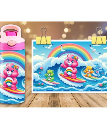 12oz Sublimation Flip Top Water Bottle Print – Surfing Care Bears