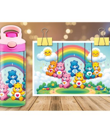 12oz Sublimation Flip Top Water Bottle Print – Swinging Dancing Care Bears