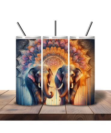 20oz Skinny Tumbler Printed Paper – Bright Mandala Elephants